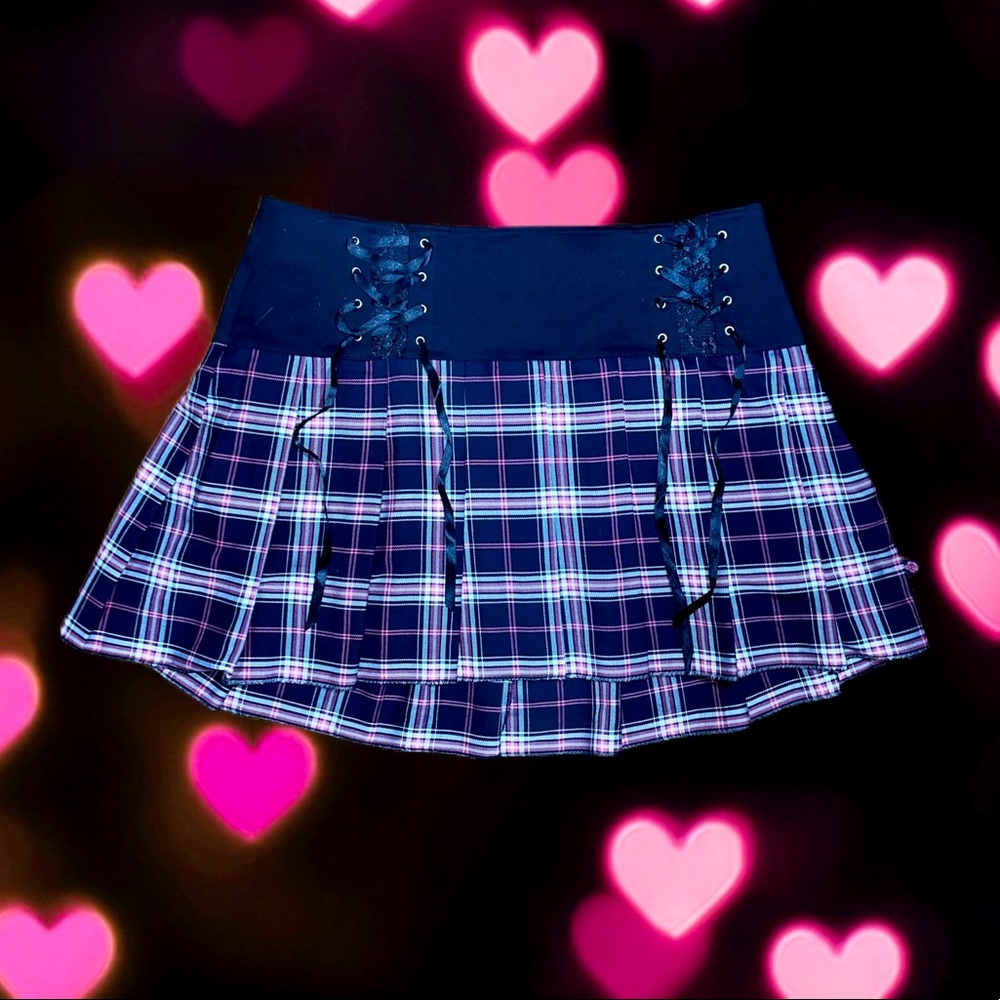 Black and pink plaid lace up Tripp nyc skirt